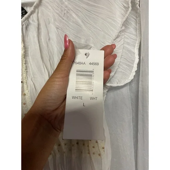 Vtg Separates Ny White Ruched Tie Beaded Blouse Boho Whimsical‎ Small Sheer Y2K - Picture 5 of 8